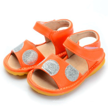 Orange Baby Girl Sandals with Sliver Big Polka Dots